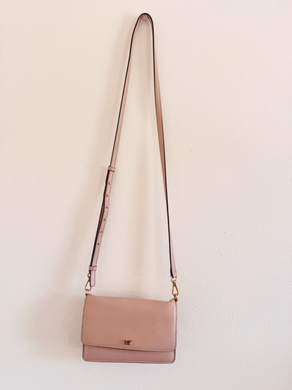 Michael Kors Beige Leather Crossbody Bag with Gold Hardware